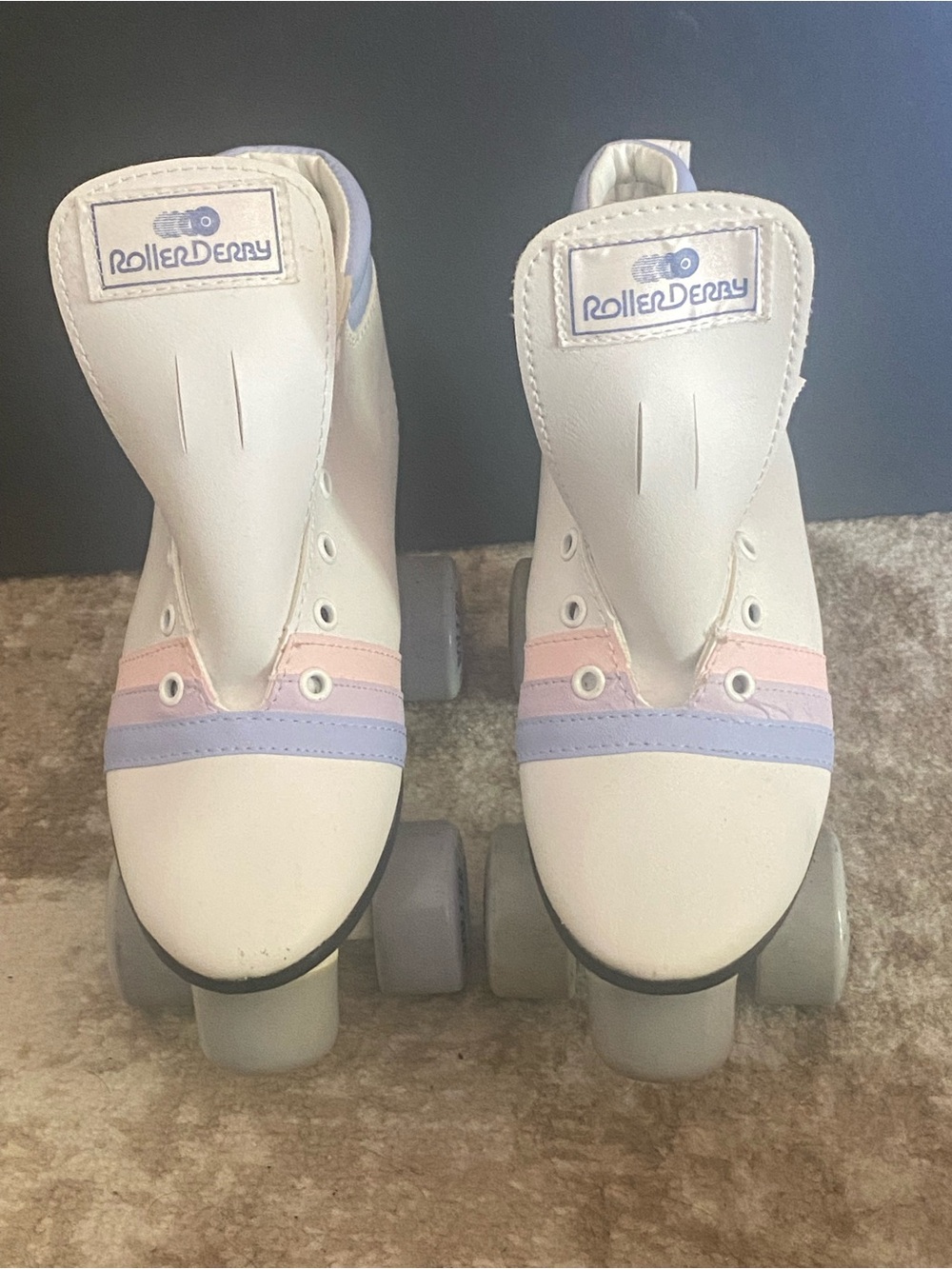 Vintage 1980s Roller Derby Sprints Quad Roller Skates White Pastel Stripe Retro